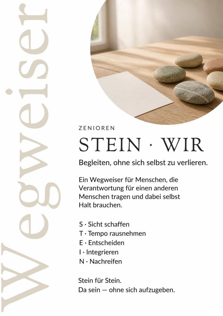 Deckblatt Wegweiser Stein WIR - Zenioren. Begleiten ohne sich selbst dabei zu verlieren