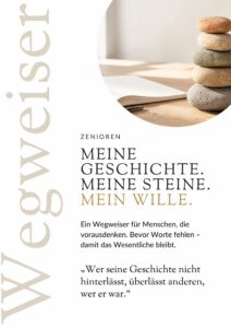 Deckblatt Zenioren-Wegweiser: Meine Geschichte. Meine Steine. Mein Wille.