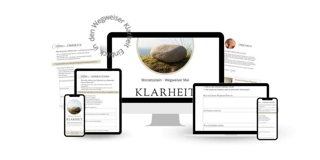 Einblick in den Wegweiser Monatsstein Mai - Klarheit. Ein ausfüllbarer PDF Wegweiser für mehr Klarheit im Älterwerden.