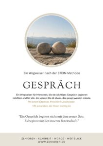 Deckblatt Stein Gespräch. Ein Zenioren Wegweiser. Ein Wegweiser für Menschen, die ein wichtiges Gespräch beginnen möchten.