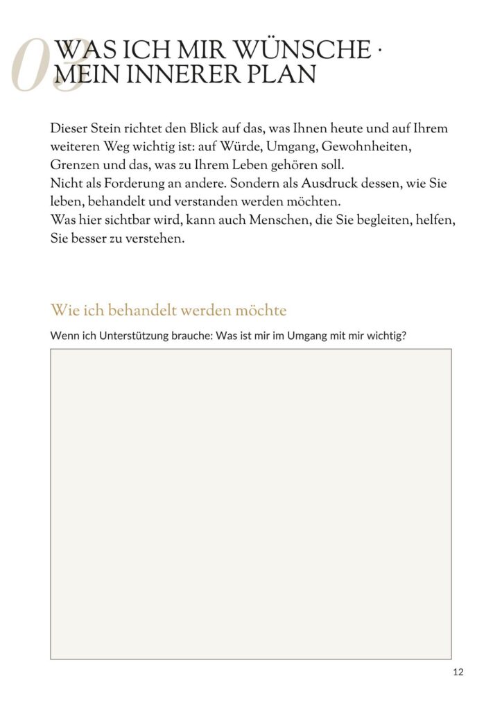 Einblick Zenioren Wegweiser "Meine Geschichte. Meine Steine. Mein Wille