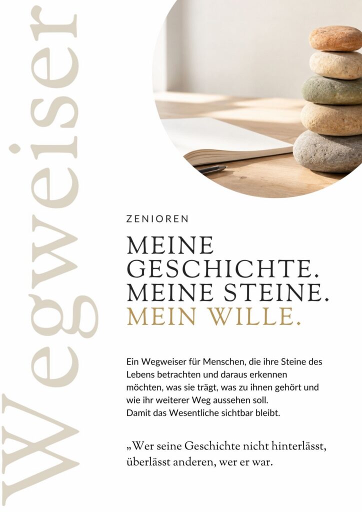 Deckblatt Zenioren Wegweiser "Meine Geschichte. Meine Steine. Mein Wille