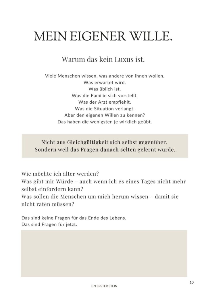 Bevor das Wesentliche ungesagt bleibt. Ein erster Stein bei Zenioren. Ein Einblick in den kostenlosen Zenioren-Wegweiser.