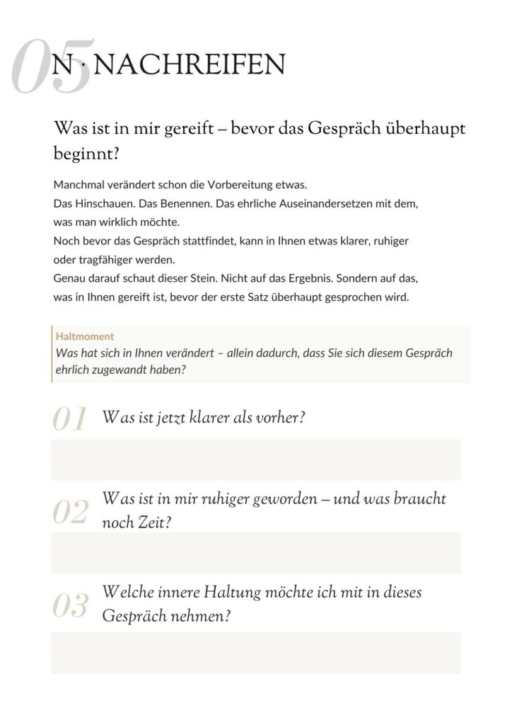Einblick in den Stein Gespräch. Ein Zenioren-Wegweiser zur Gesprächsfindung.