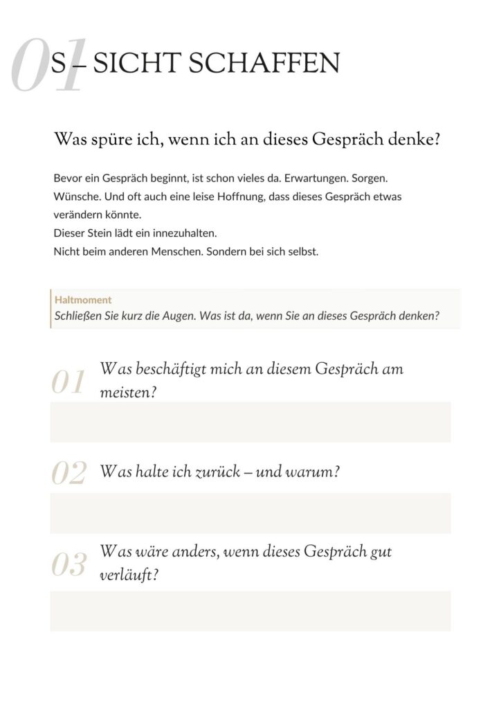 Einblick in den Stein Gespräch. Ein Zenioren-Wegweiser zur Gesprächsfindung.