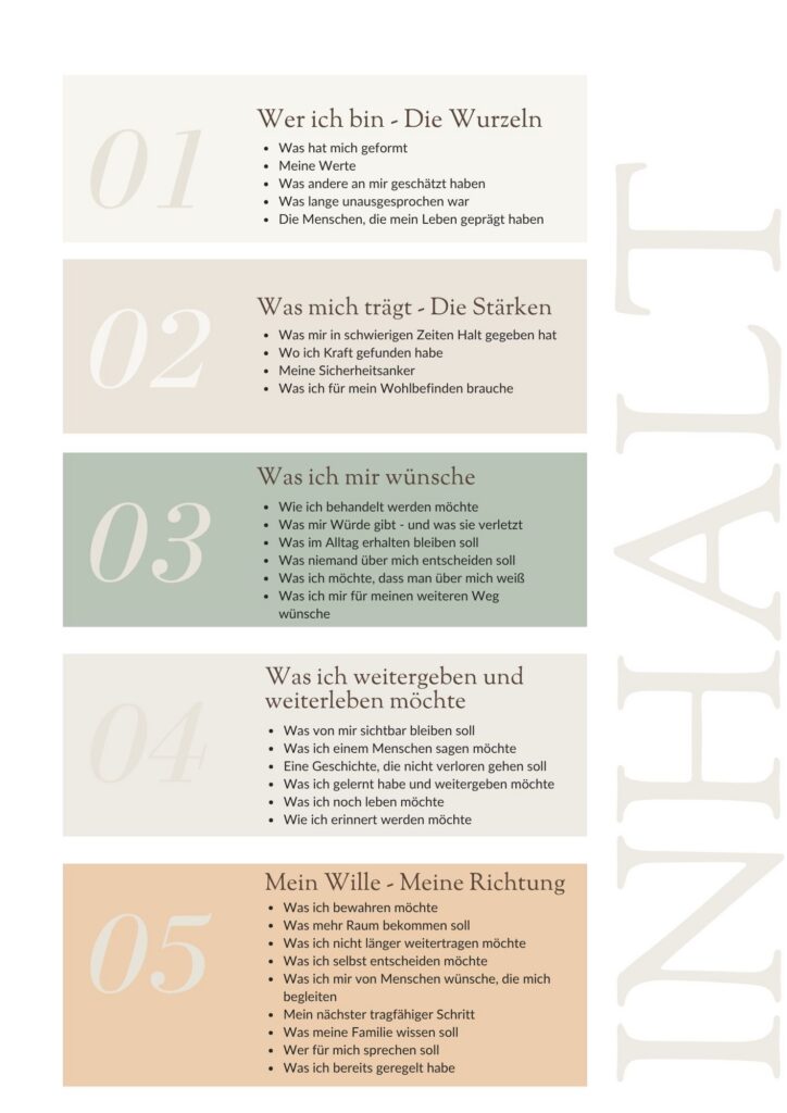 Inhaltsverzeichnis Zenioren Wegweiser "Meine Geschichte. Meine Steine. Mein Wille
