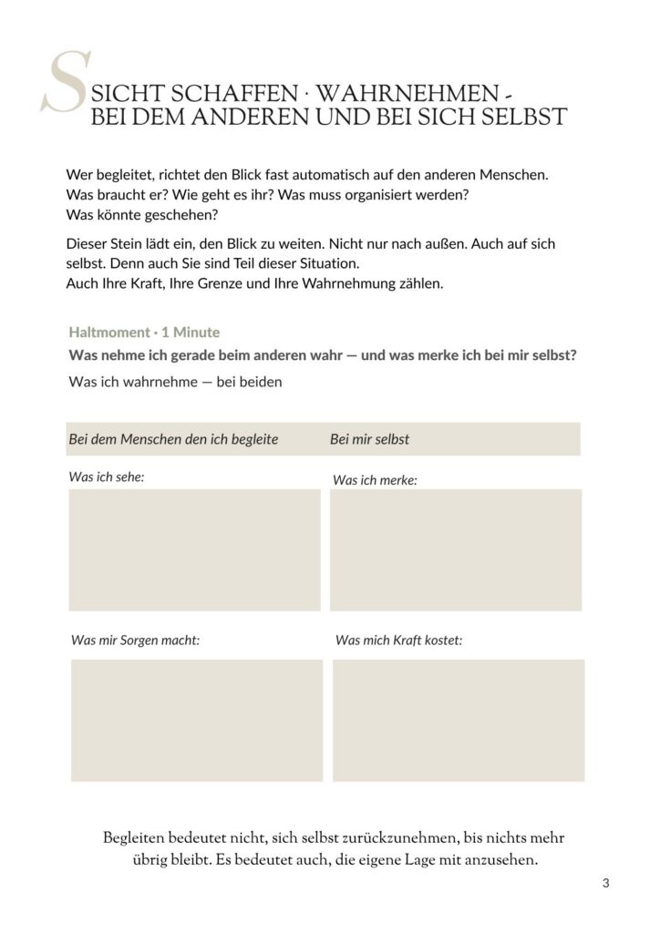 Einblick in den Stein "Wir". Ein Zenioren-Wegweiser für erwachsene Kinder, die mehr Klarheit in einigen Themen mit älter werdenden Eltern erhalten möchten