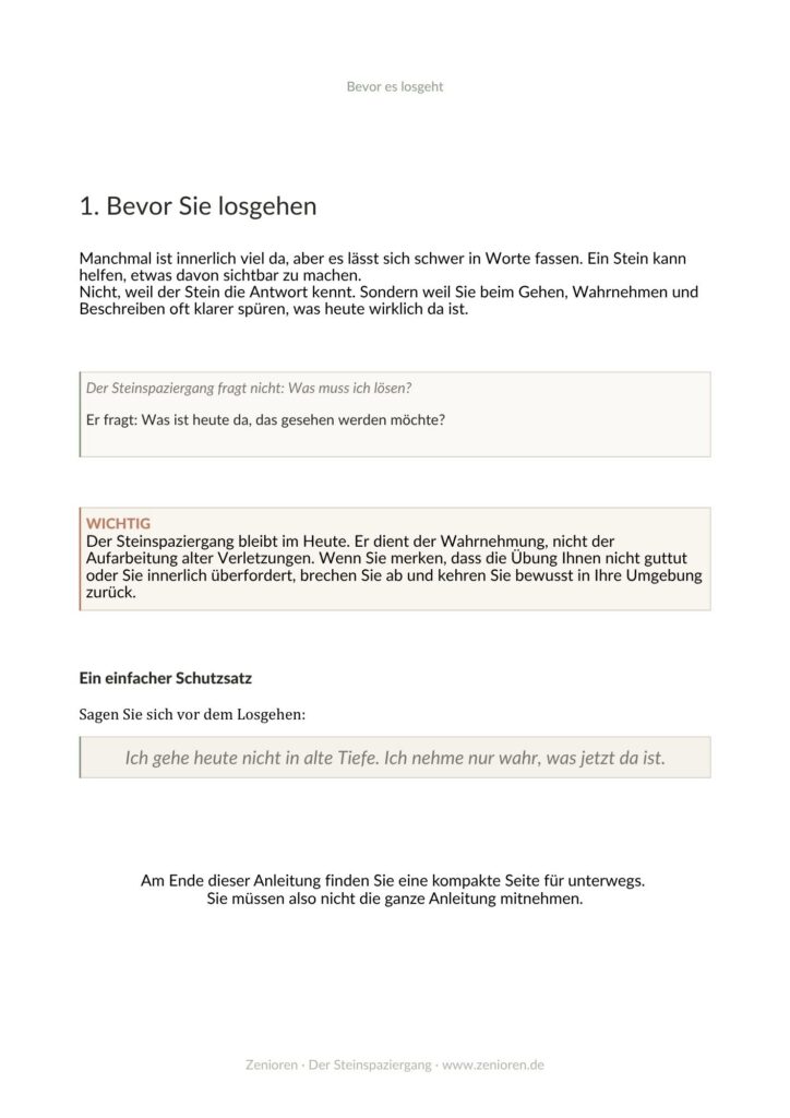 Der Steinspaziergang. Raus aus dem Kopf, rein in einen klaren Gedanken. 20 Minuten. Ein Moment für mich . Anleitung der Zenioren