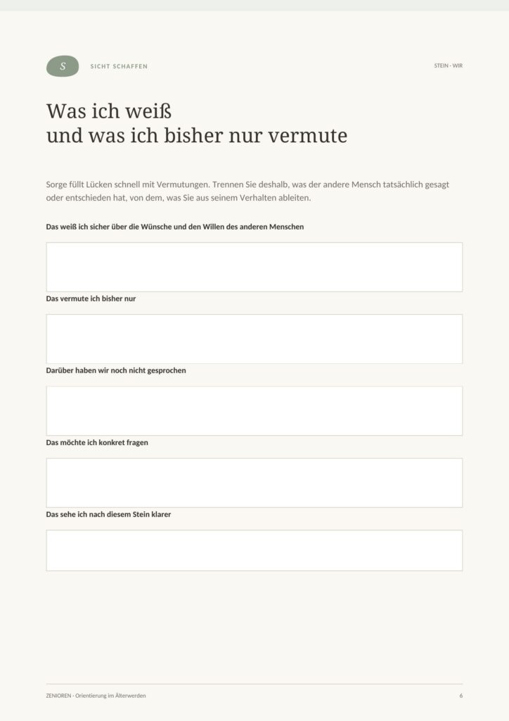 Deckblatt Wegweiser Stein WIR - Zenioren. Begleiten ohne sich selbst dabei zu verlieren.